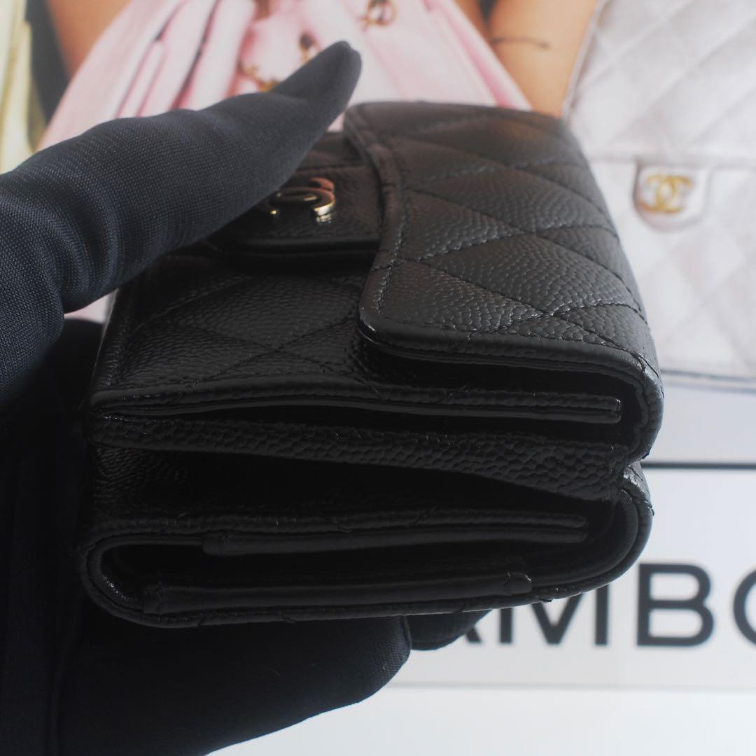シャネル＊CHANEL＊キャビアスキン＊マトラッセ＊三つ折り財布＊ブラック＊ココ
