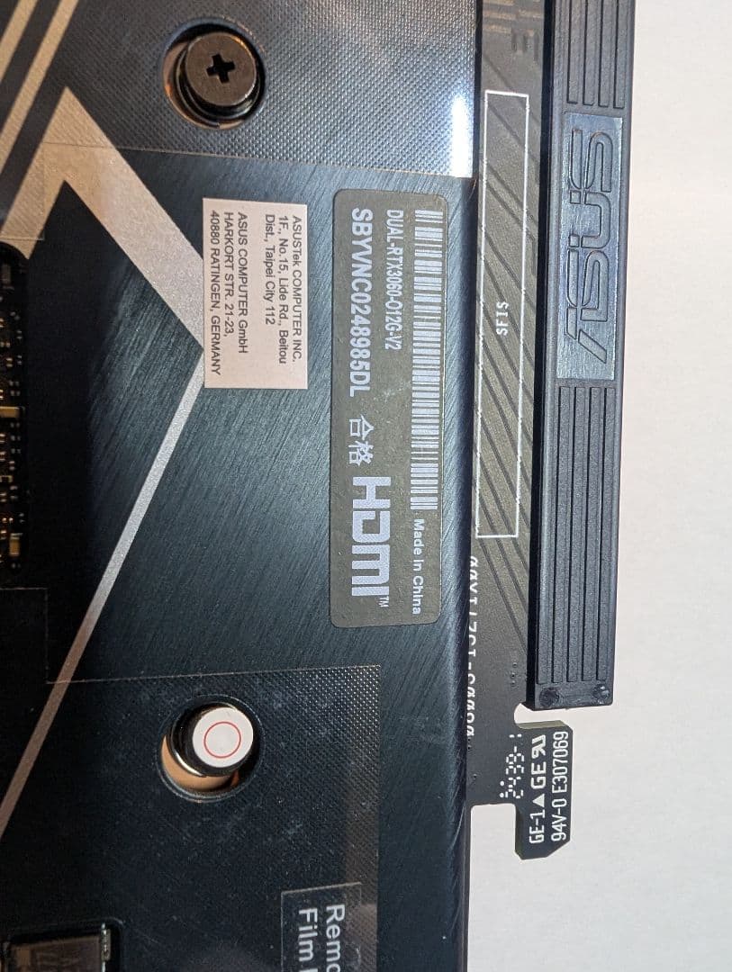 グラフィックボード・グラボ・ビデオカード ASUS RTX3060 12GB DUAL-RTX3060-O12G-V2