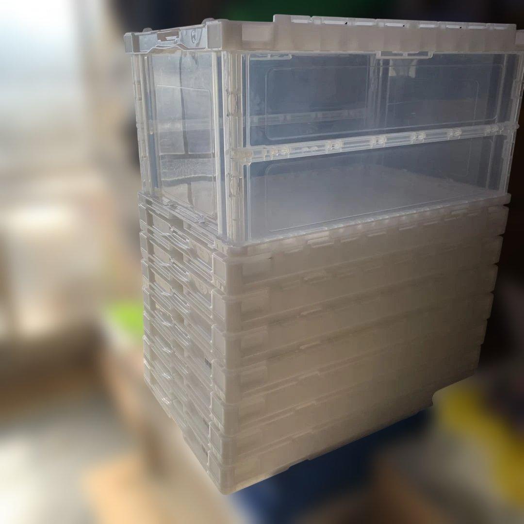 専用TRUSCO薄型折りたたみコンテナ75Lスライドロックフタ付透明収納ボックス