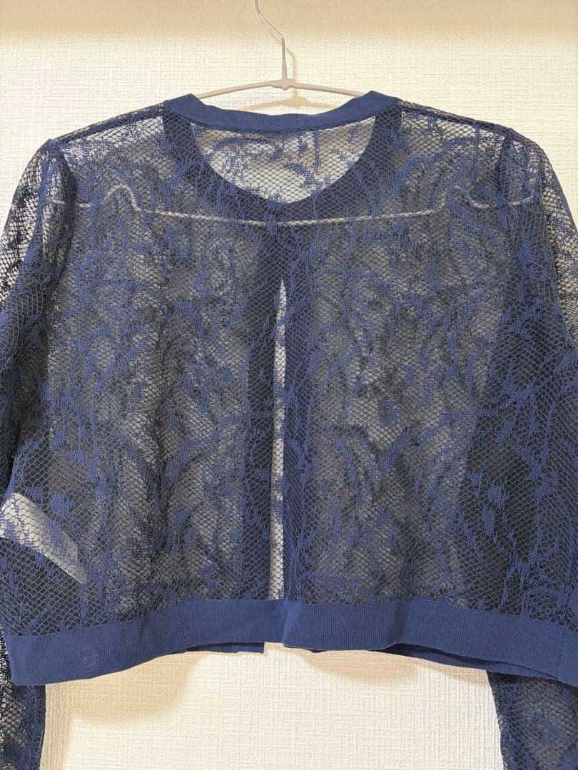 【新品】CELFORD ネイビー レース クロップド カーディガン