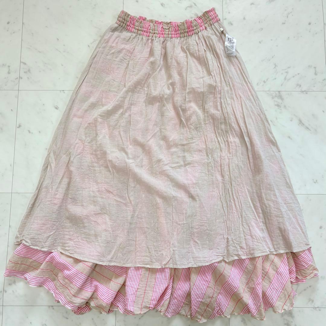 極美品✨ヌキテパ　ストライプフレアスカート　ピンク　ストライプ　ギャザー　フレア