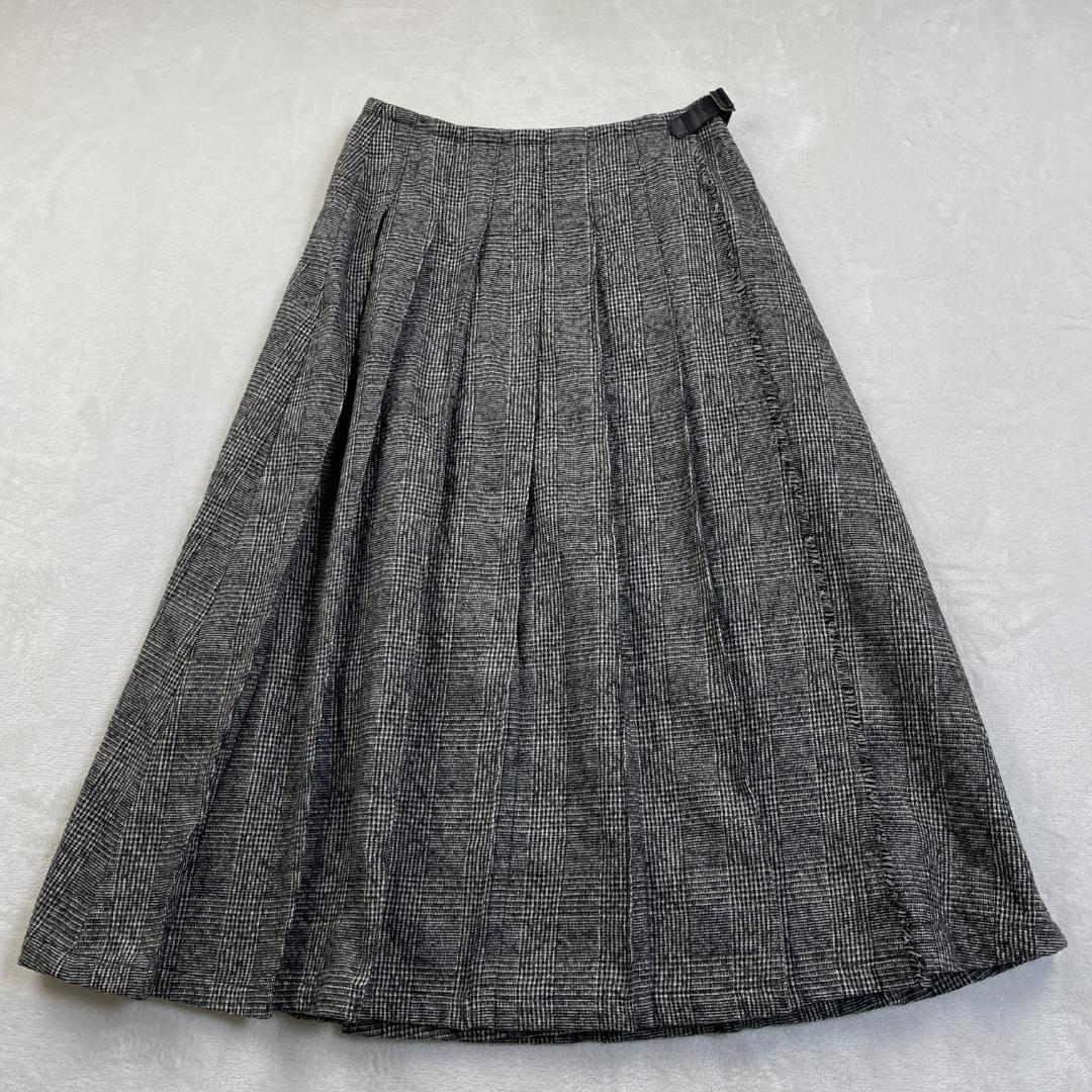 Le minor　グレンチェックプリーツスカート　巻きスカート　グレー