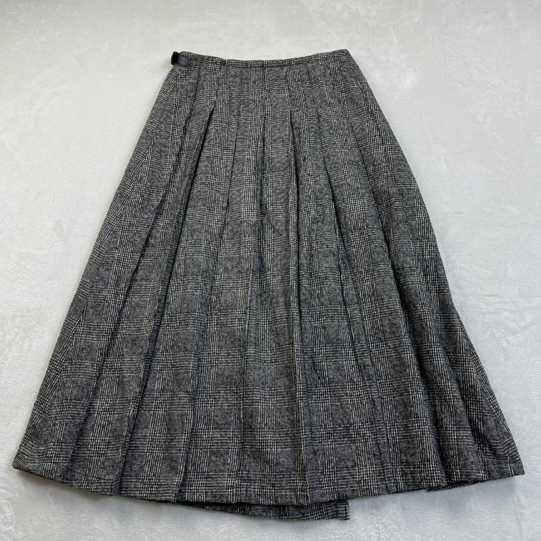 Le minor　グレンチェックプリーツスカート　巻きスカート　グレー
