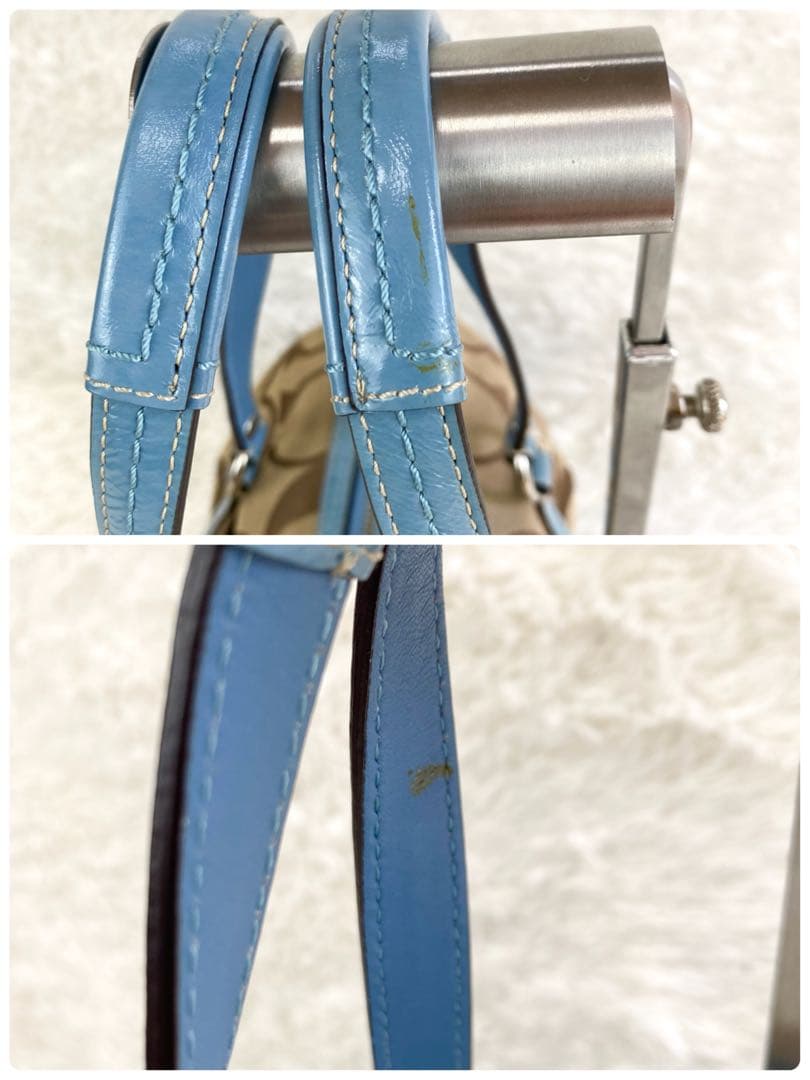 バッグ Coach Signature Stripe Zip Satchel blue