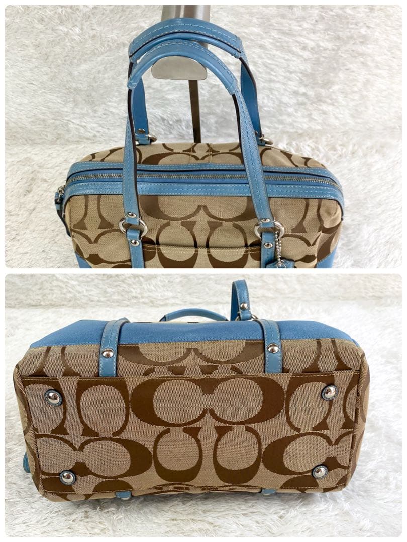 バッグ Coach Signature Stripe Zip Satchel blue
