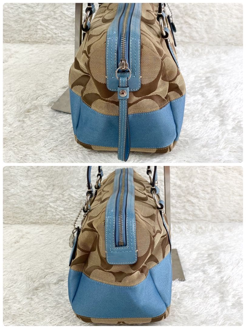 バッグ Coach Signature Stripe Zip Satchel blue