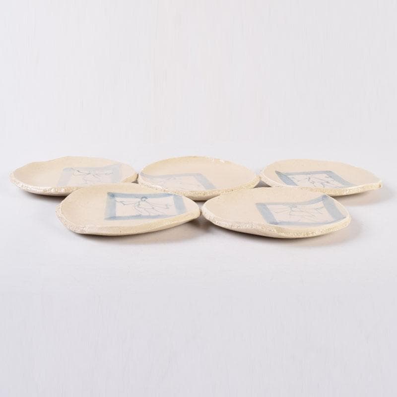 和食器　白倉窯　伊村徳子作　染付　小皿　五客　共箱　C　8487
