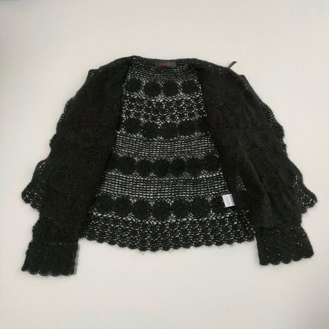 美品✨️カネコイサオ フラワーモチーフクロシェカーディガン 立体フラワー　モヘヤ