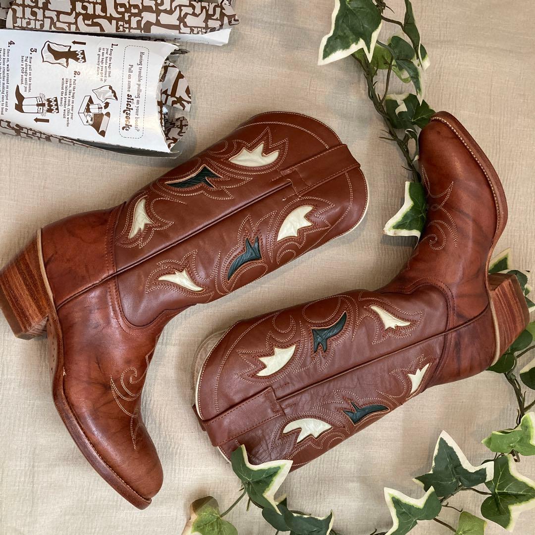 RANCHO BOOTS　ウエスタンブーツ 本革　刺繍 新品　6 1/2