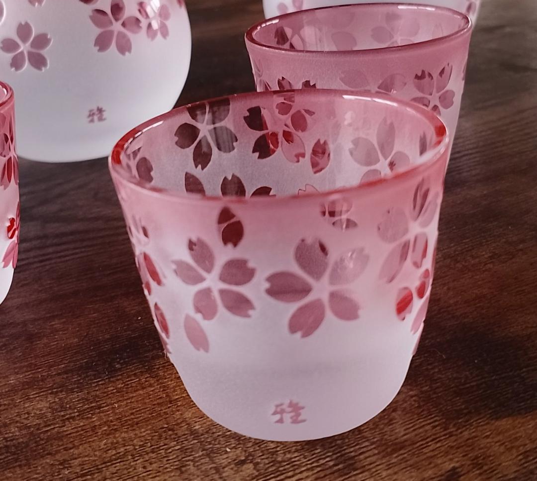 北島雅子 彫刻硝子 酒器 徳利×3 ぐい呑み×5 セット グラス