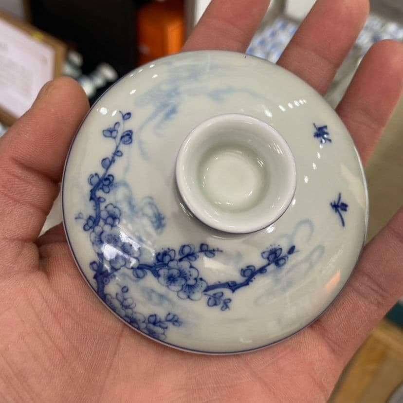 景徳鎮 青花喜上眉梢三才蓋碗 茶碗 煎茶器 未使用品