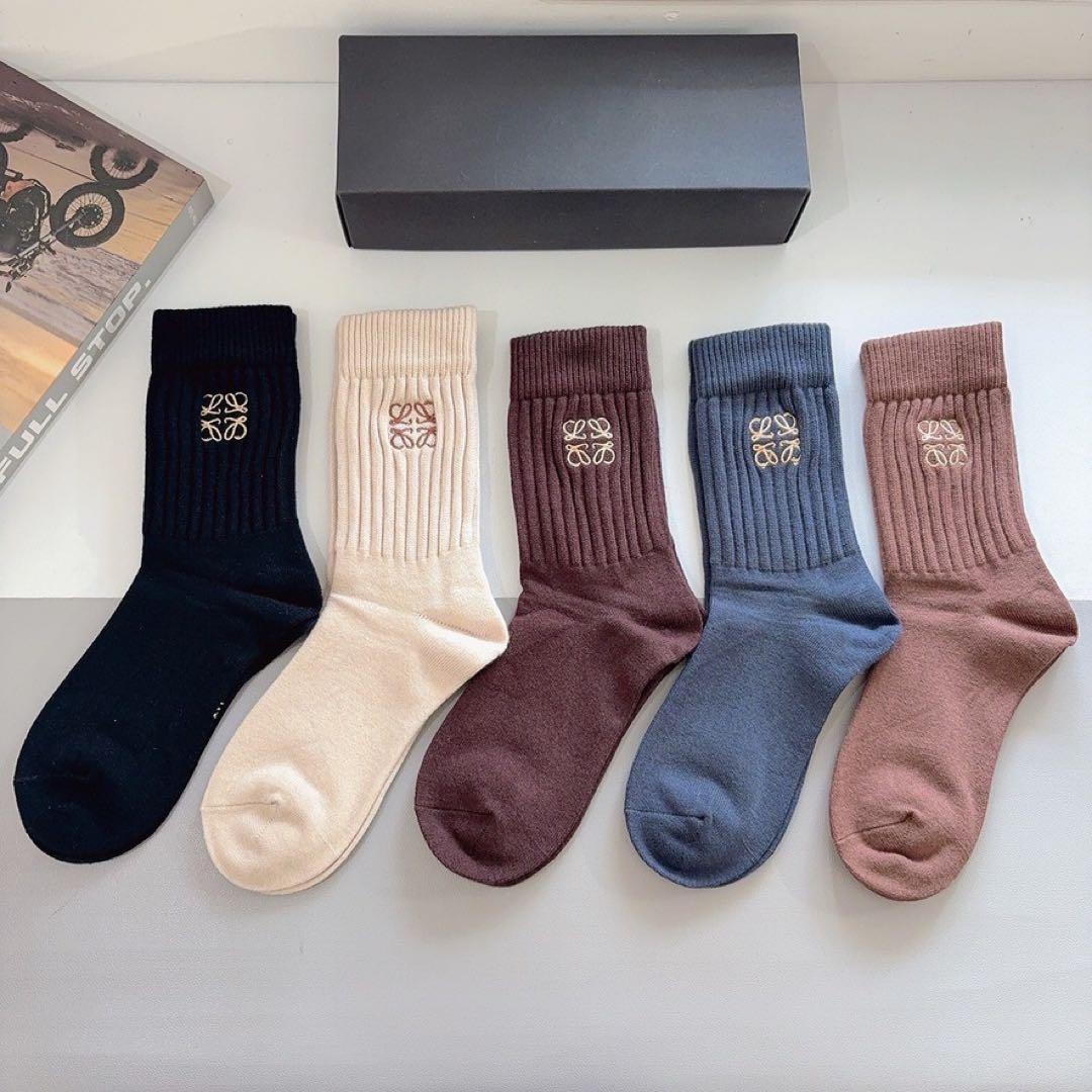 LOEWE ロエベ ソックス 5足セット アナグラム刺繍 リブソックス