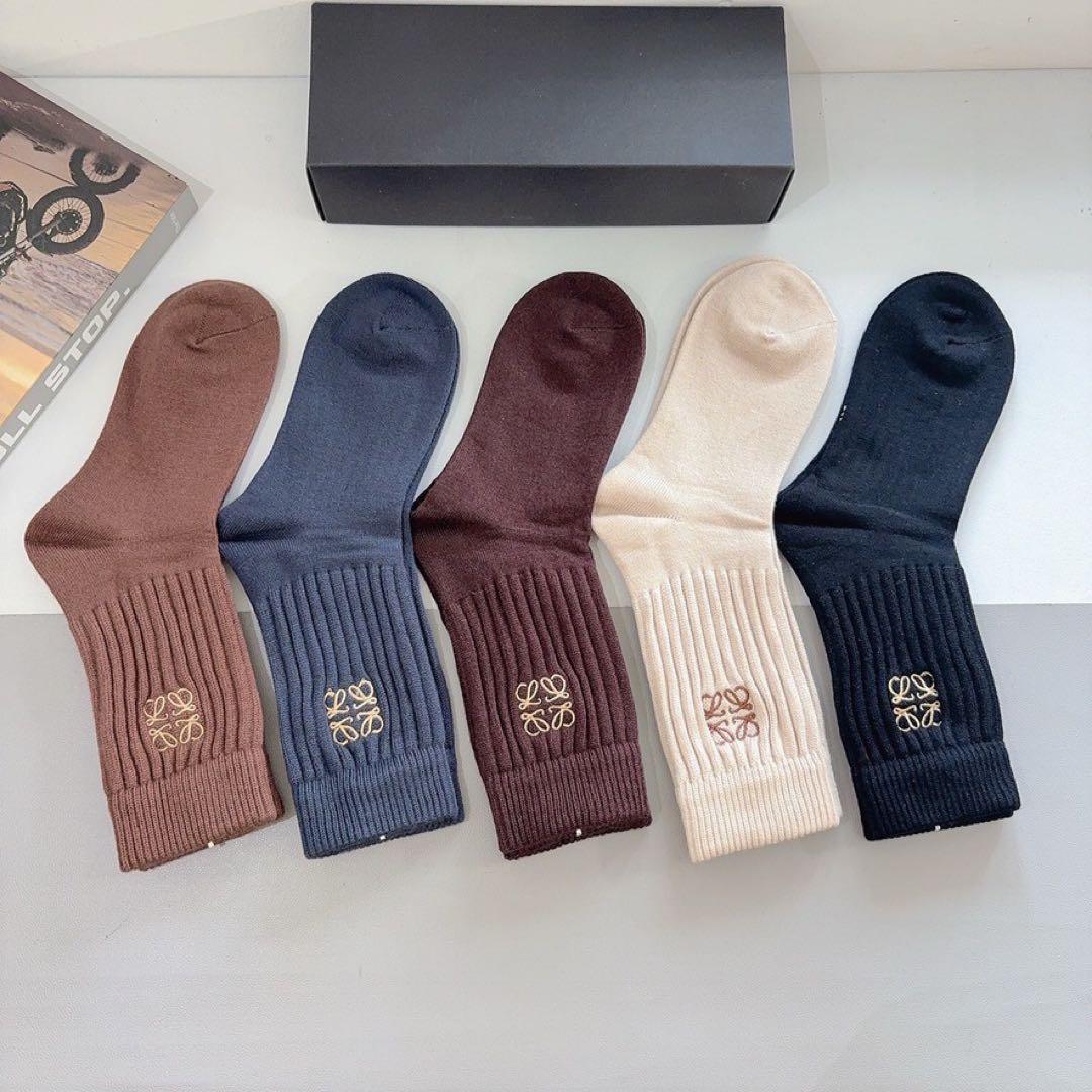 LOEWE ロエベ ソックス 5足セット アナグラム刺繍 リブソックス