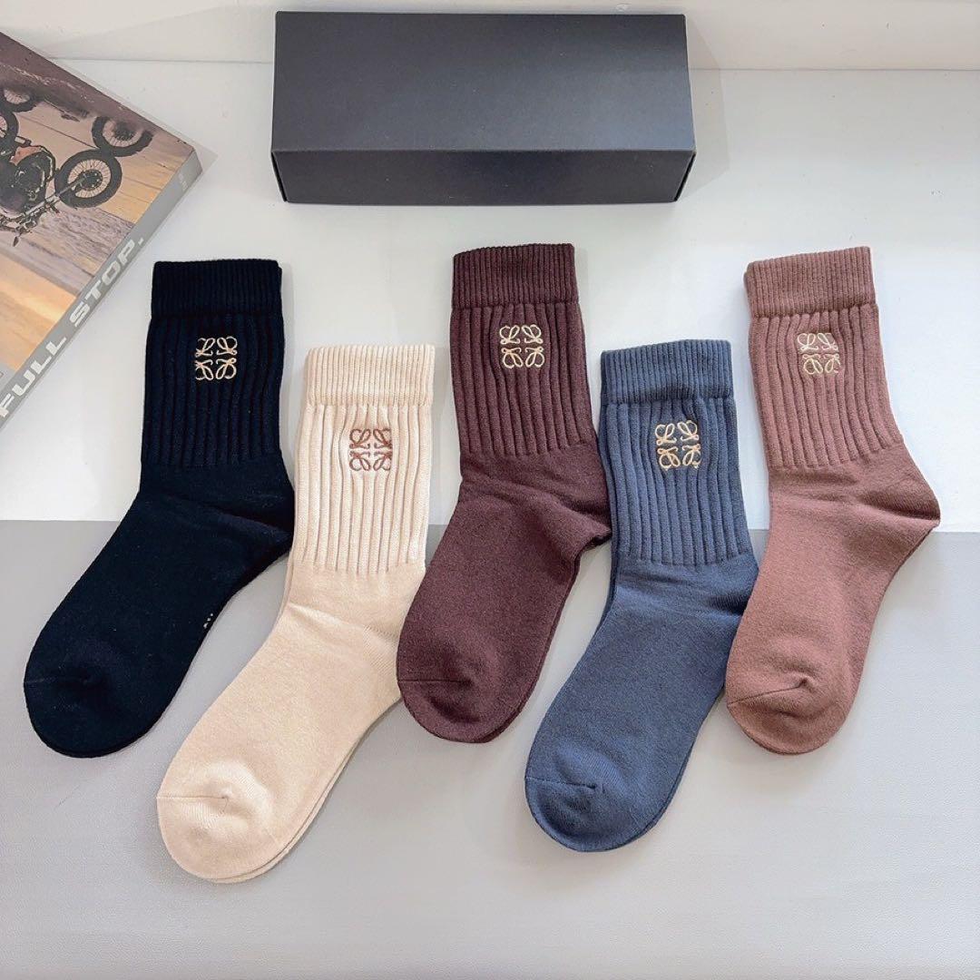 LOEWE ロエベ ソックス 5足セット アナグラム刺繍 リブソックス