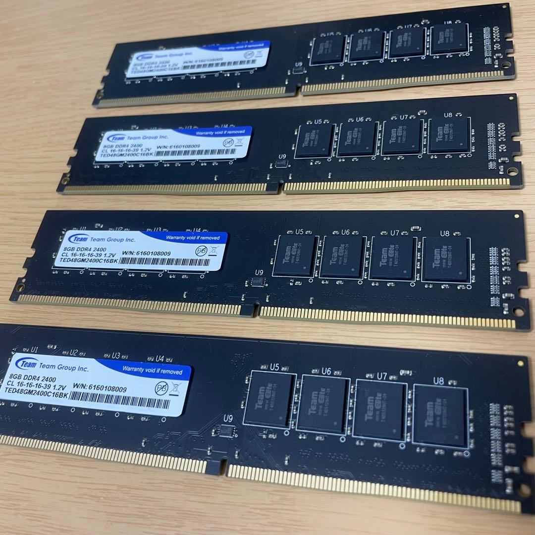 デスクトップ用メモリ Team DDR4-2400 32GB(8GB ×4枚)