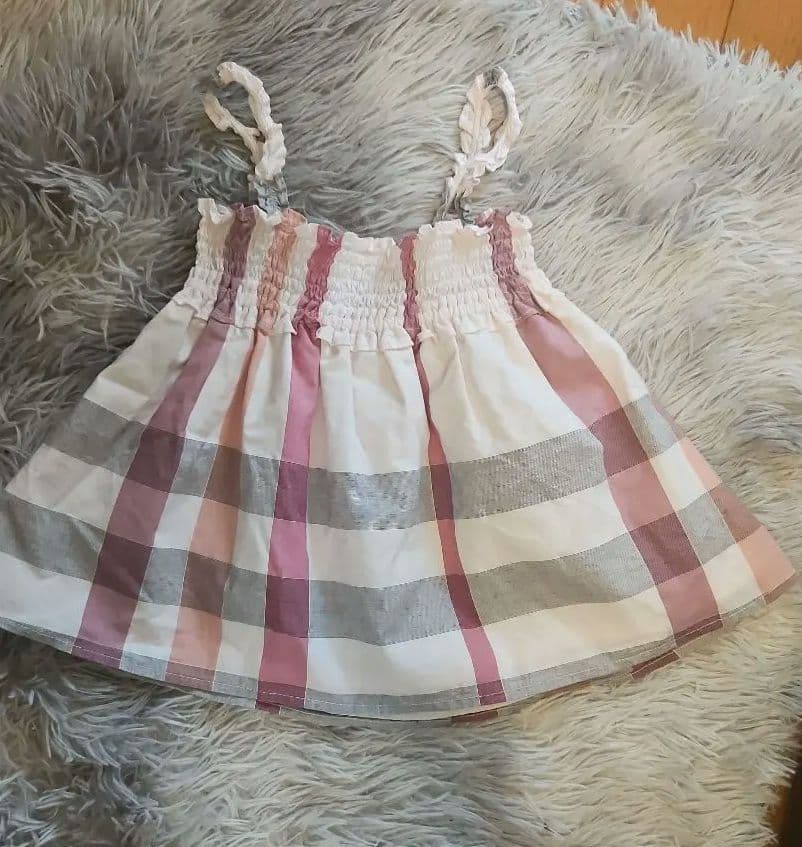 BURBERRY ピンク系チェック ベビースモックワンピース 半袖
