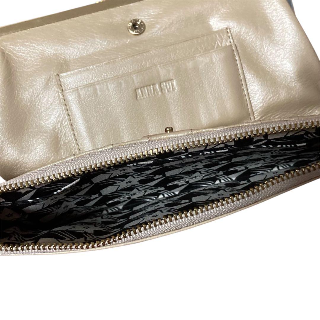 ANNA SUI アナスイ 長財布 がま口 プレイングキャット ゴールド　レザー