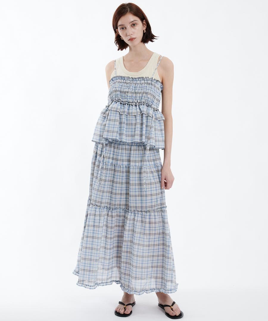 PUBLIC TOKYO シャーリングチェックトップス