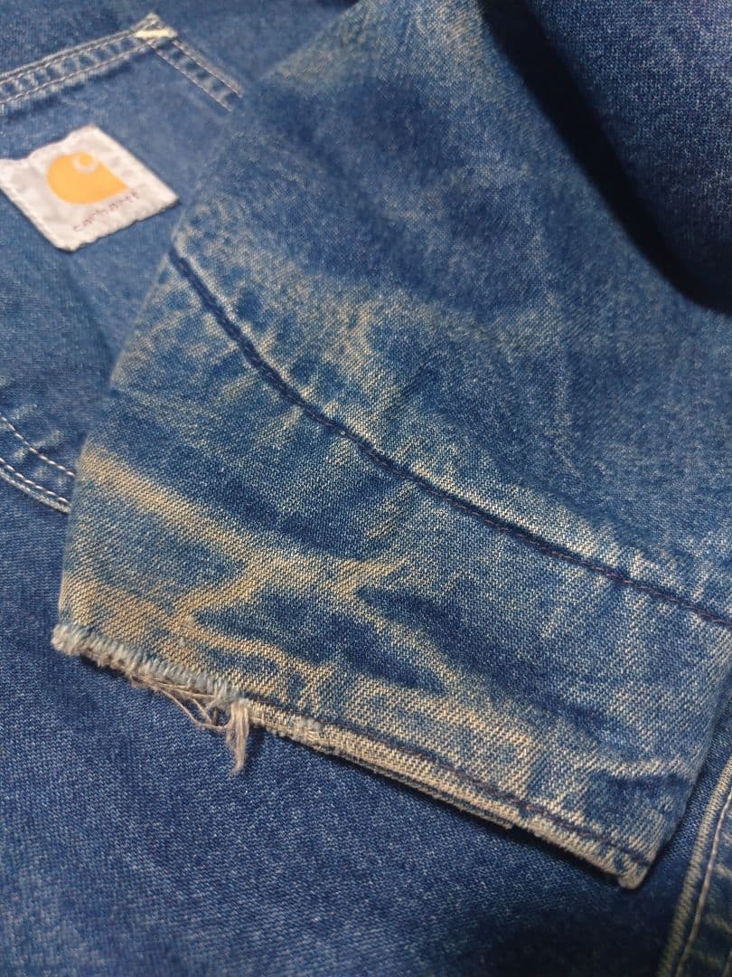 【袖ダメージ】Carhartt デニムカバーオール ブランケット L 90s?