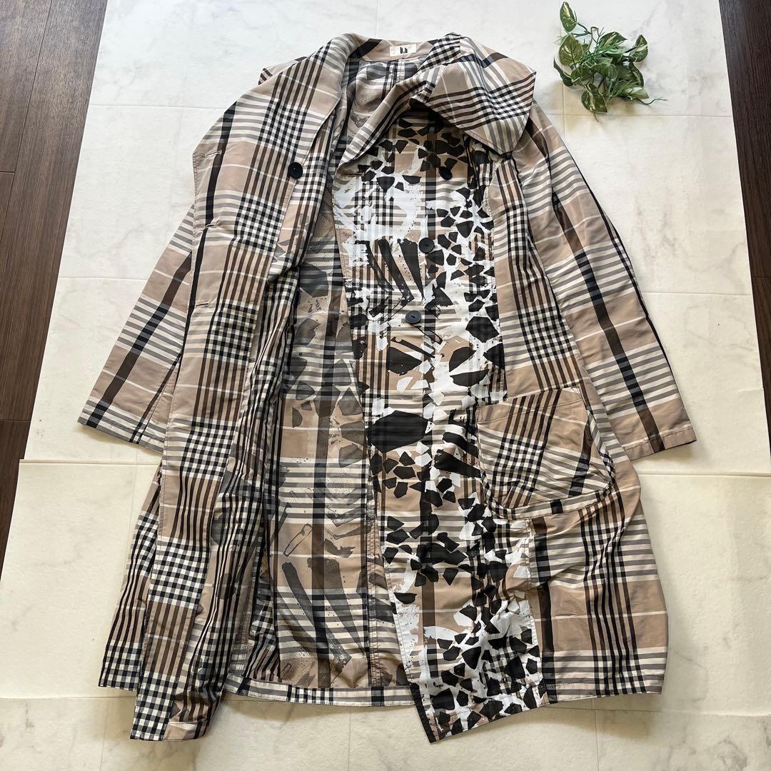 美品　センソユニコ t.b チェック総柄ビックカラーコート　サイズ40 光沢