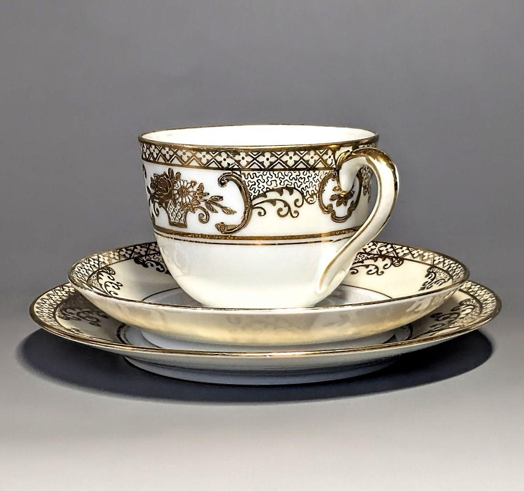 美品✨オールドノリタケ金盛上花籠装飾図紋　キャビネットトリオ マルキ印