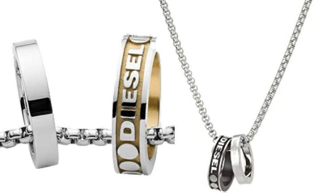 DIESEL リング付きネックレス ゴールド/シルバー