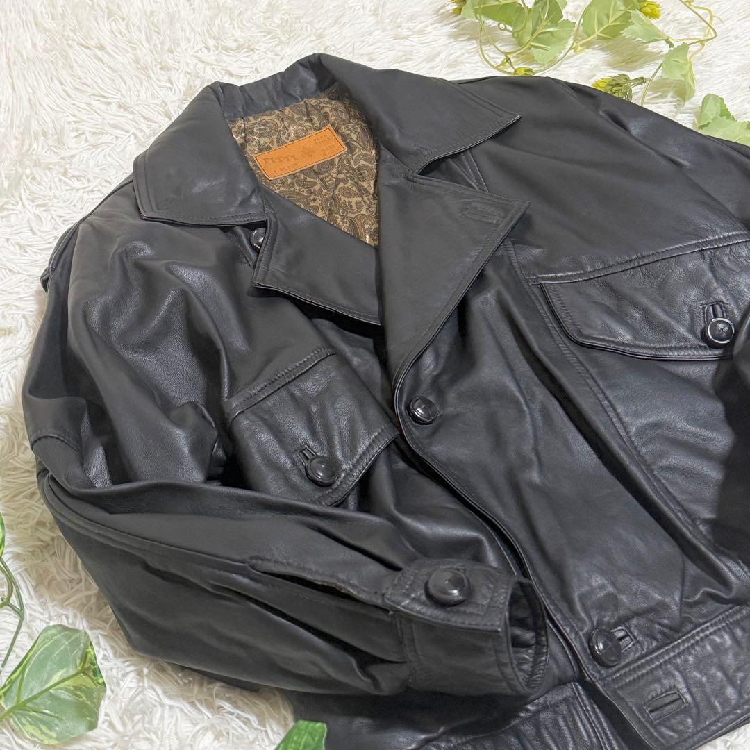 一点物　極美品　レザーボンバージャケット　ダブルブレスト　ペイズリー柄　短丈
