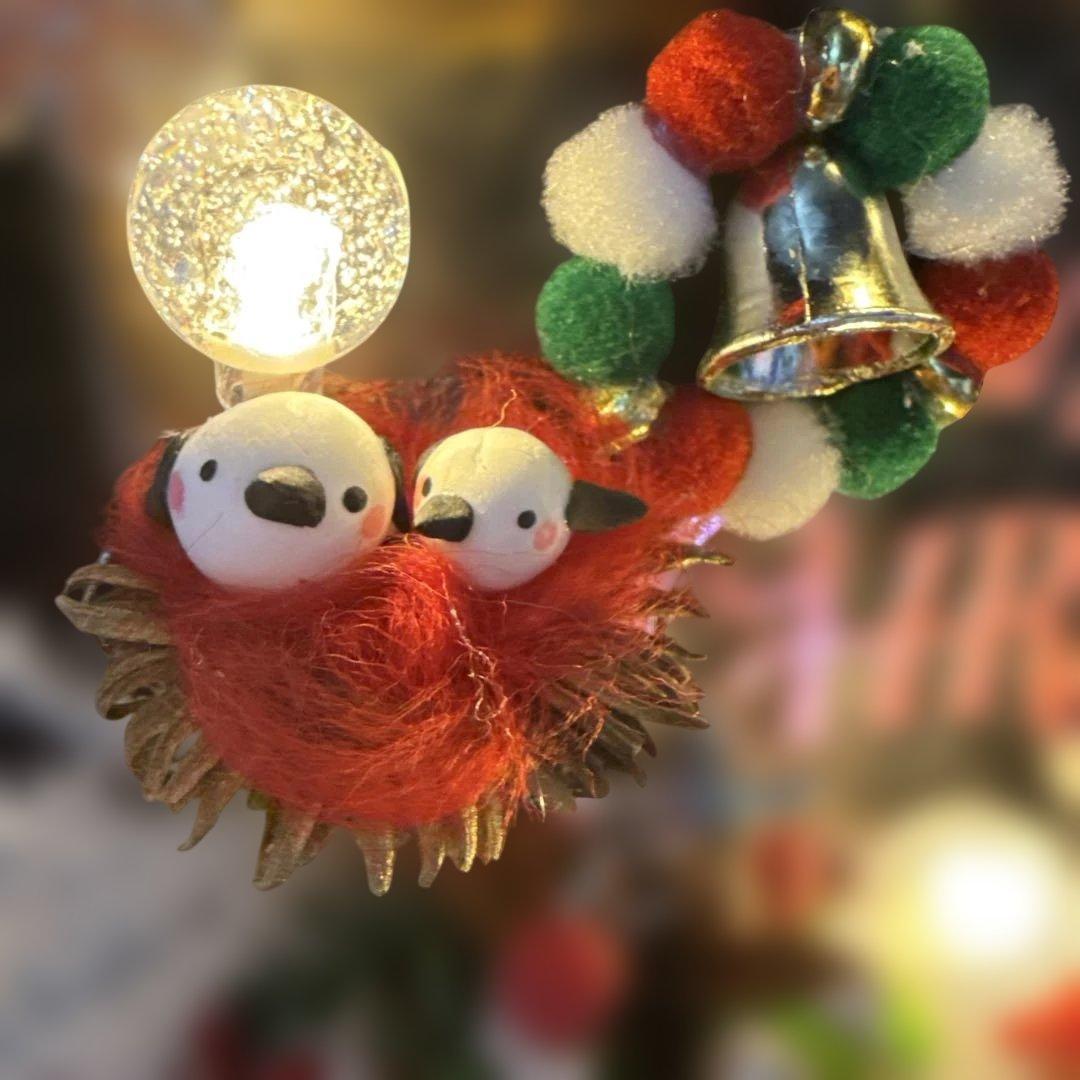 どんぐりアート♡クリスマス2点　たぬきちゃんメモスタンドオブジェ♡
