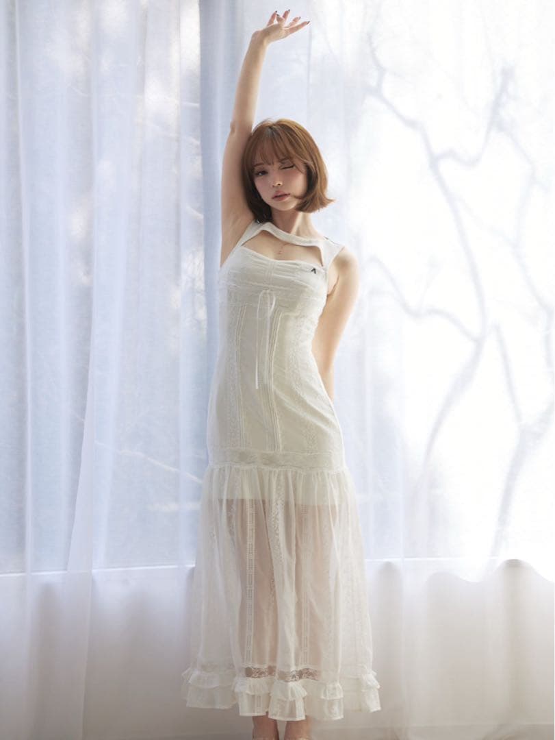 ホワイト ANDMARY Amelia lace long dress レース