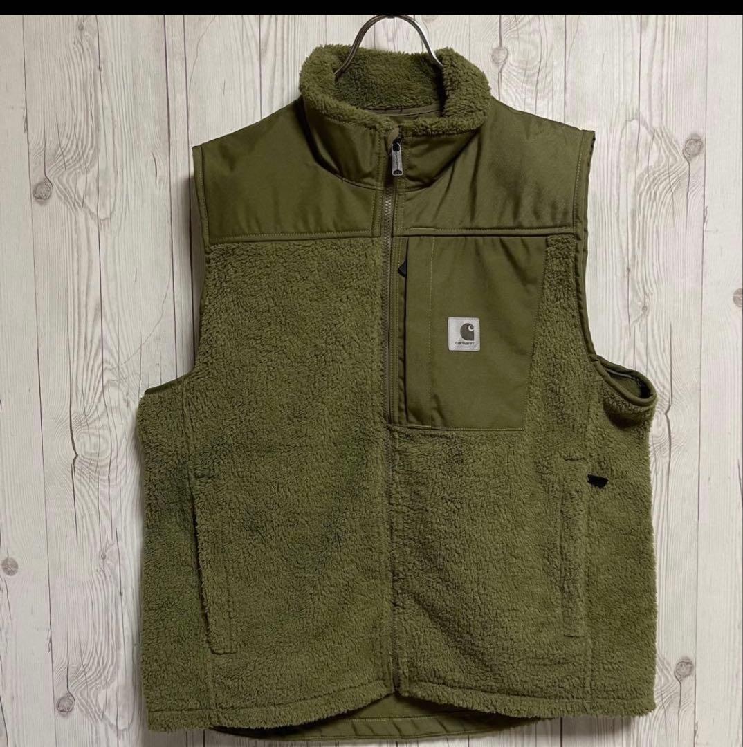 Carhartt カーハート ボアベスト　メンズLサイズ　オリーブグリーン　古着