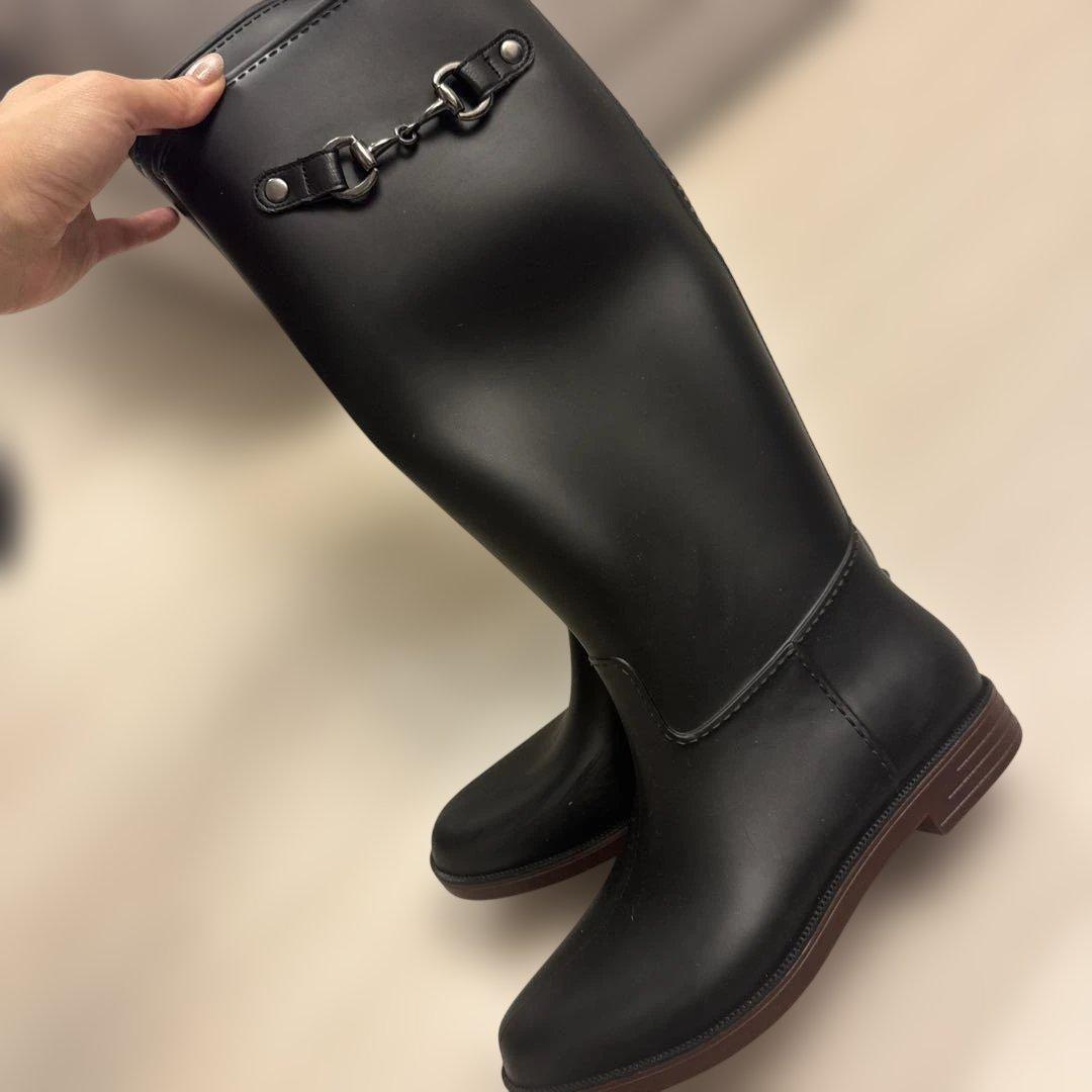 日本製 ブラック ロングブーツ バックル付き