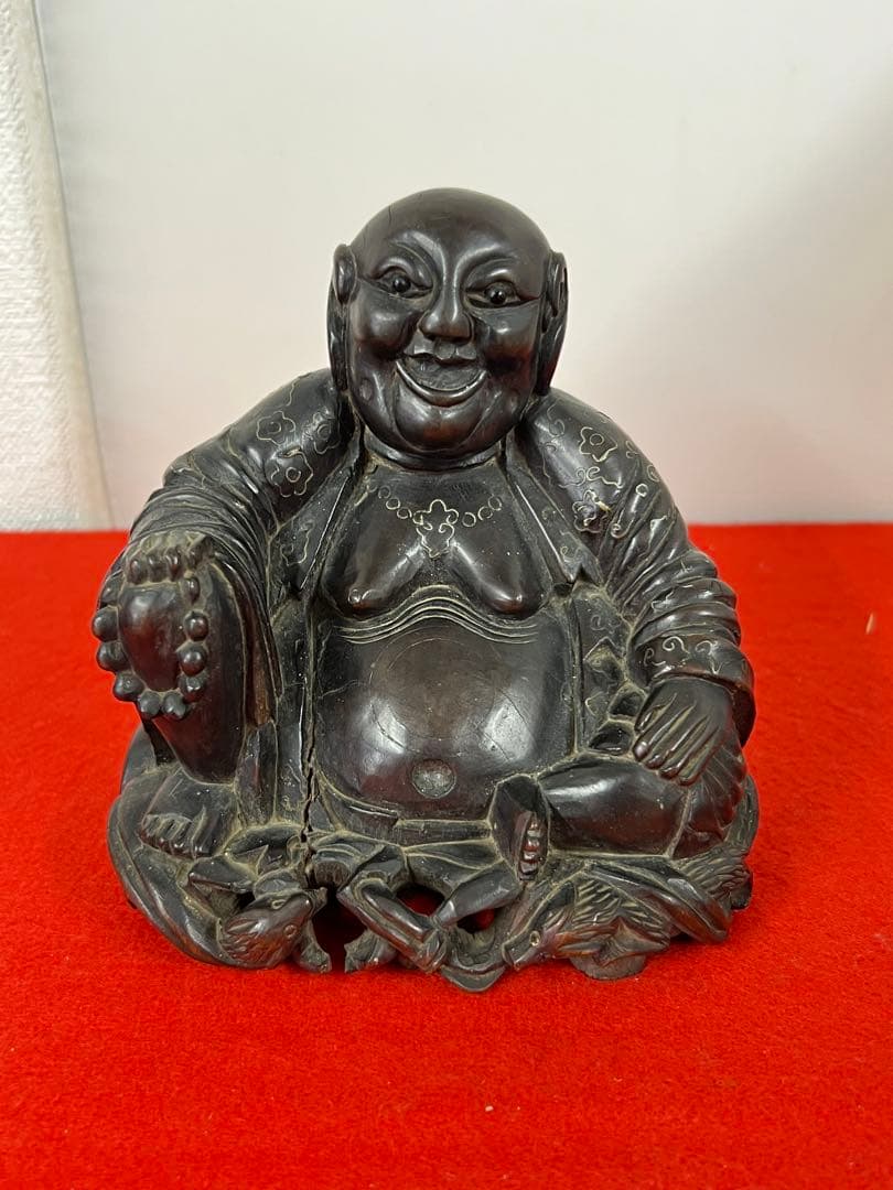 中国古美術•清時代紫檀銀象嵌羅漢像 B147—55