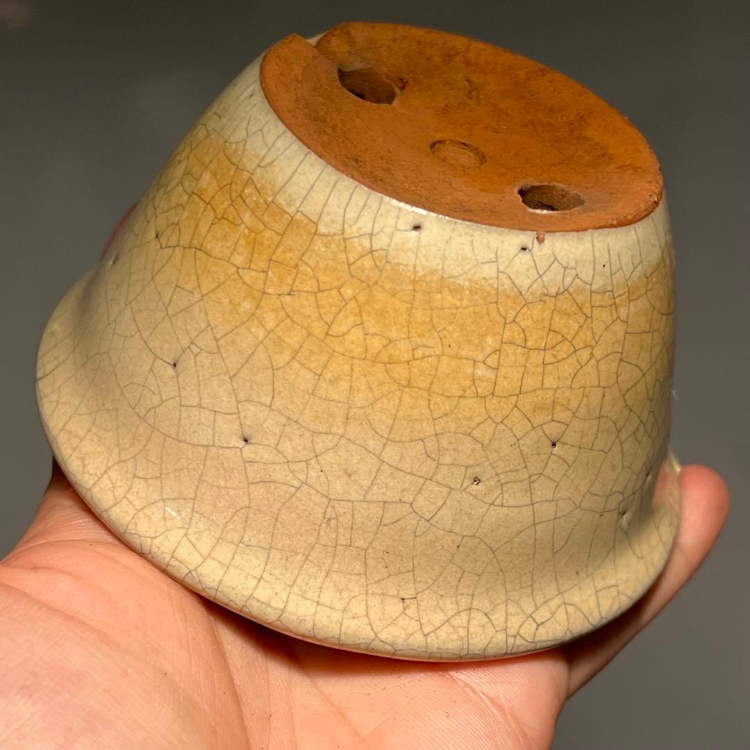 678.景仙 白貫入釉丸鉢 盆栽鉢 植木鉢 11*6cm