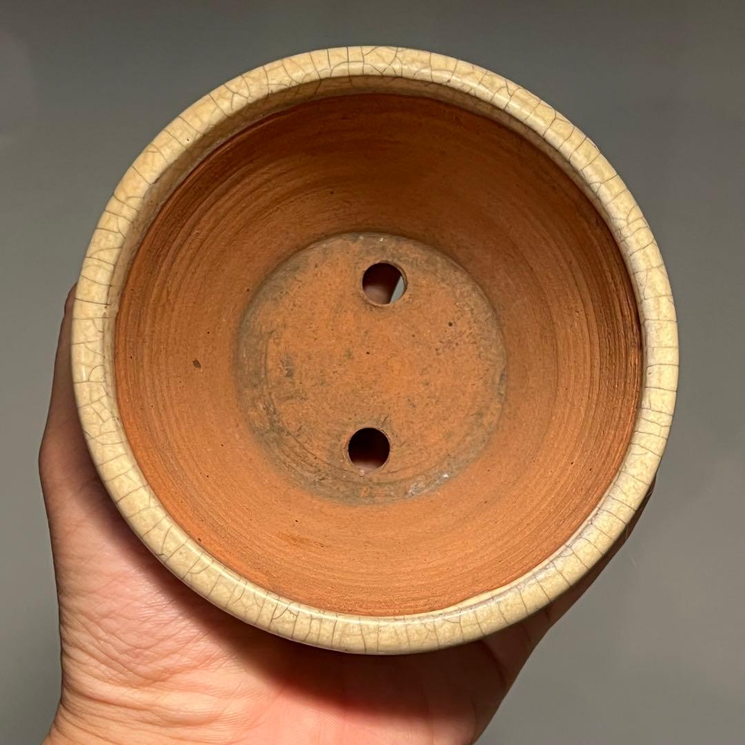 678.景仙 白貫入釉丸鉢 盆栽鉢 植木鉢 11*6cm