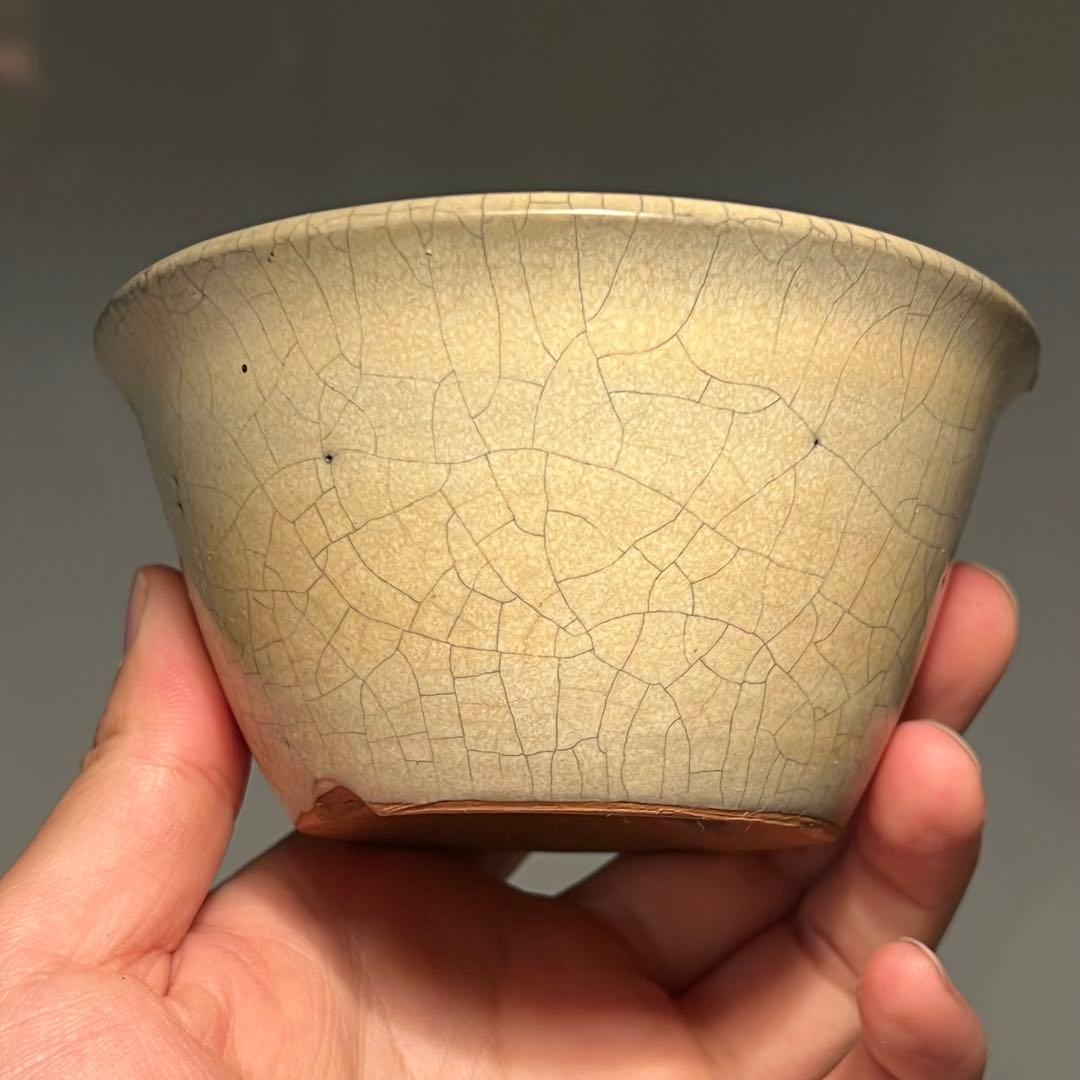 678.景仙 白貫入釉丸鉢 盆栽鉢 植木鉢 11*6cm