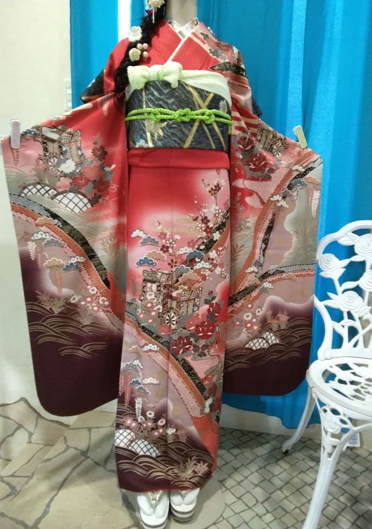 振袖フルセット、正絹鈴乃屋、成人式半襟、帯揚げ帯締め、西陣袋帯、襦袢、ガード加工