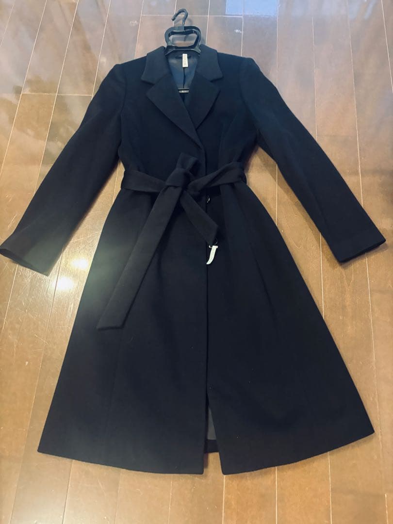 ANAYI ファー付き　ブラックロングコート　カシミヤ100%