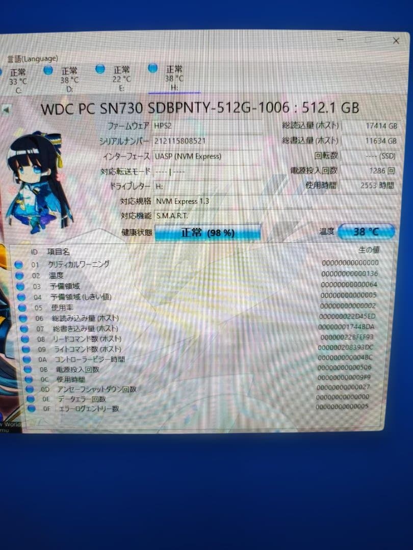 SK hynix・Western Digital製NVMe SSD512GB２枚