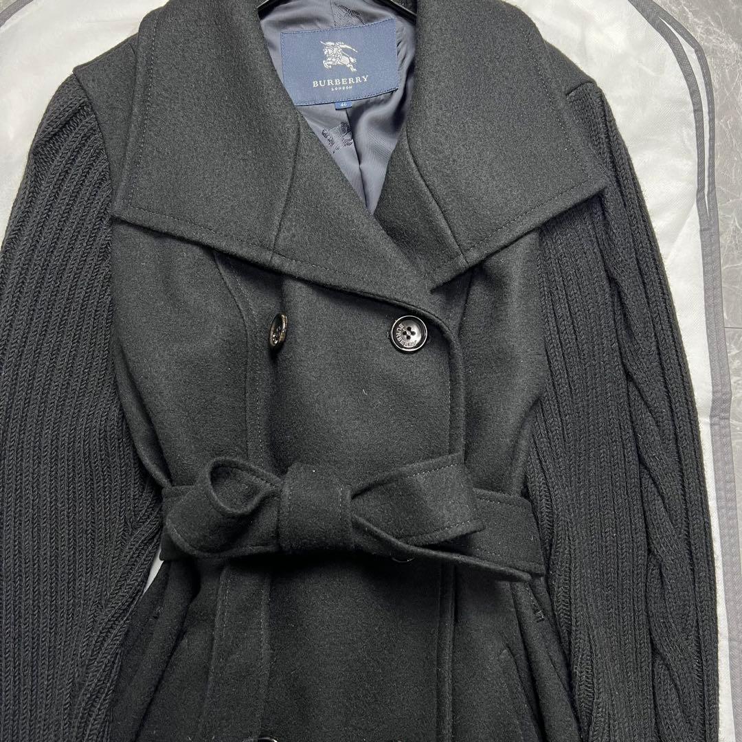 極美品♡3XL カシミヤ　バーバリーロンドン ニット切替 コート ベルト　黒