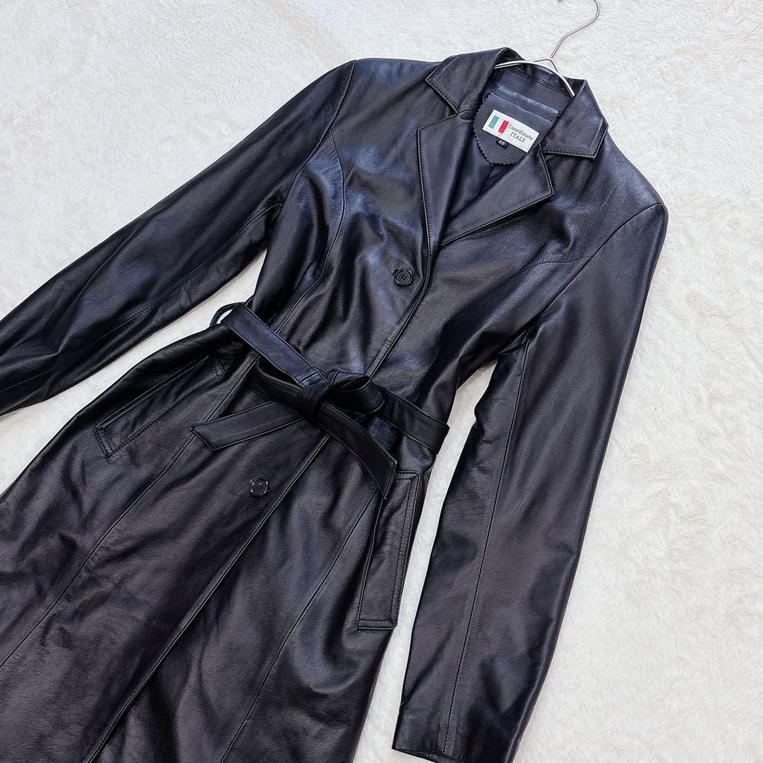 極美品✨ITALY MODE レザー ロングコート 黒　ベルト付き　本革