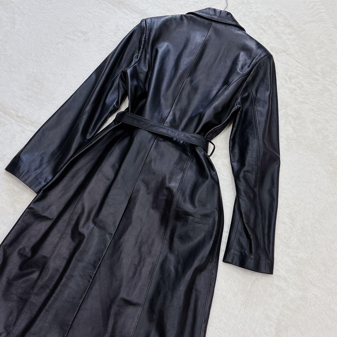 極美品✨ITALY MODE レザー ロングコート 黒　ベルト付き　本革