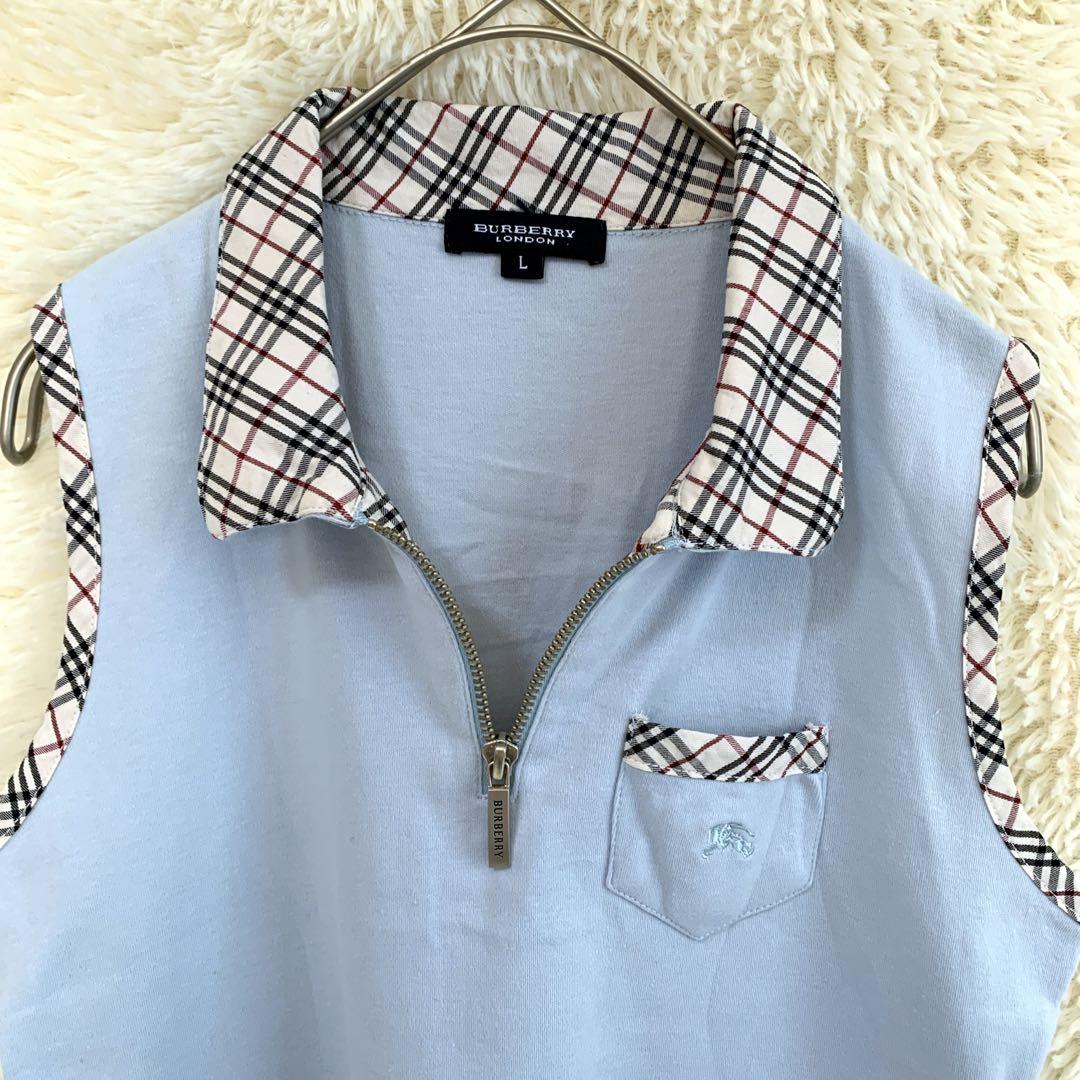 BURBERRY バーバリー　ノースリーブ　ポロシャツ ノバチェックL 水色