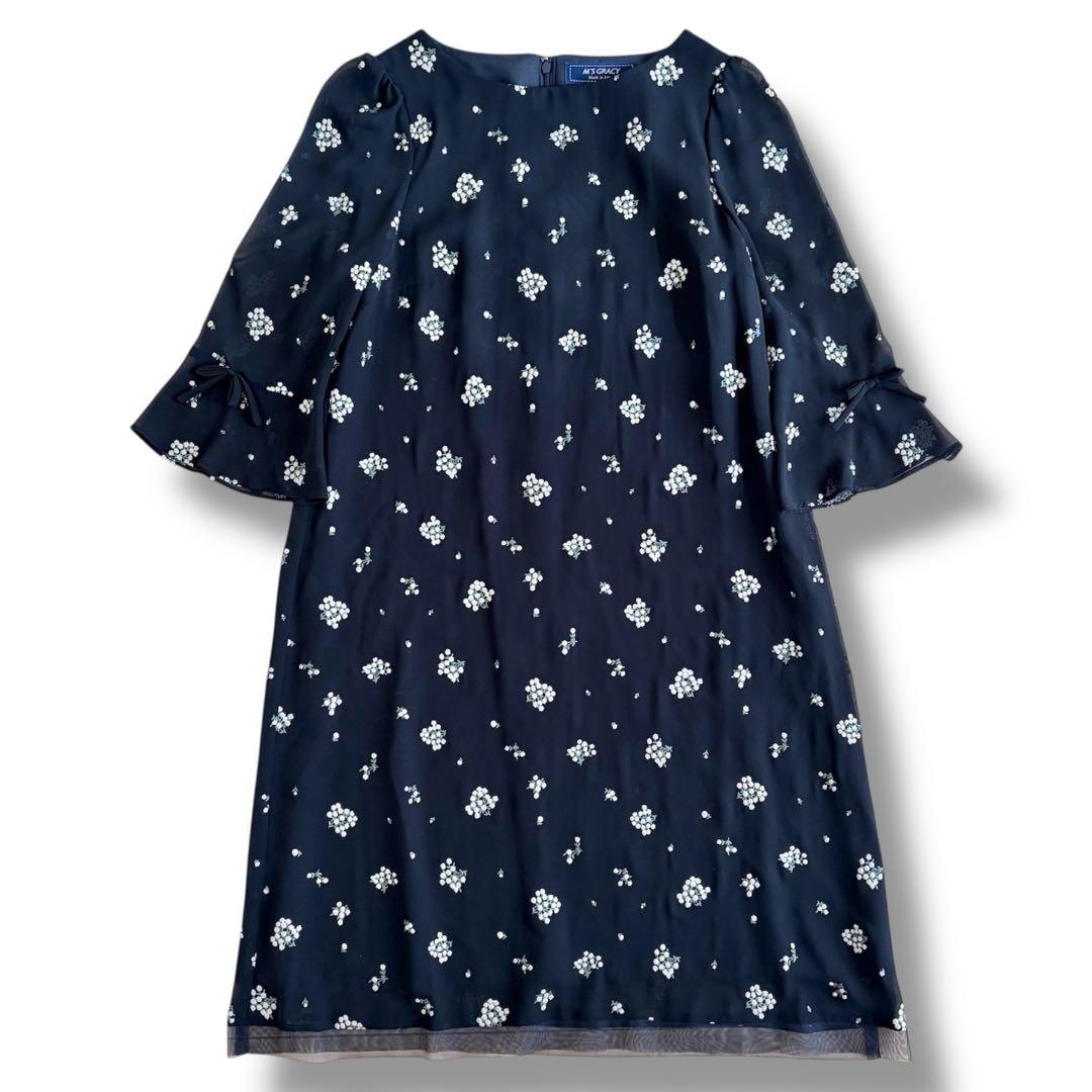 M'S GRACY エムズグレイシー 花柄 シフォン ワンピース ベルスリーブ