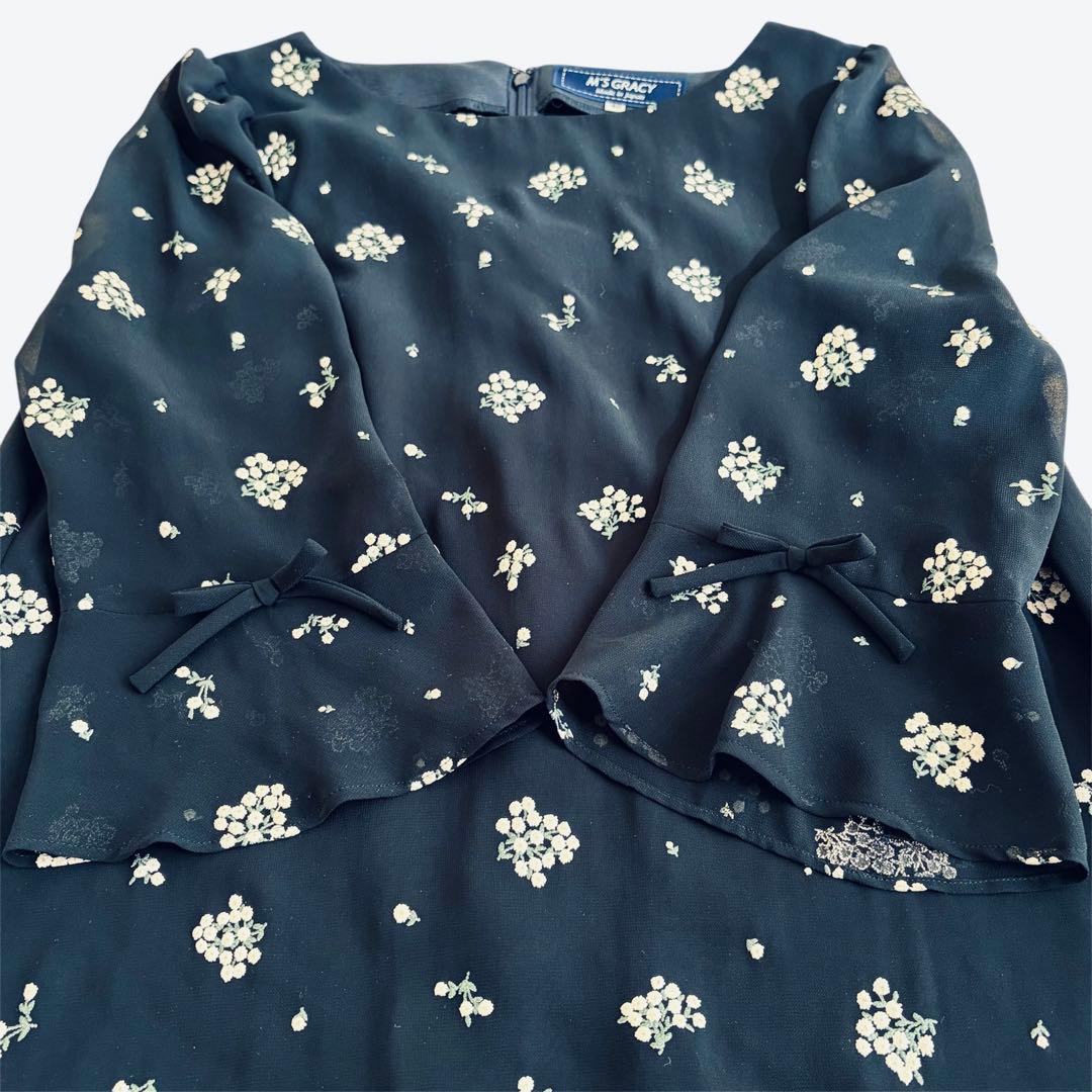 M'S GRACY エムズグレイシー 花柄 シフォン ワンピース ベルスリーブ