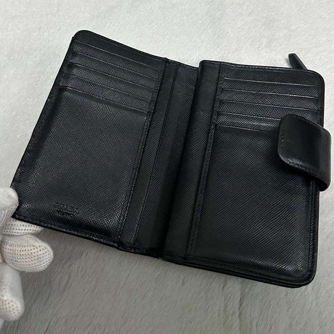 PRADA 折り財布　ゴールドロゴ　ブラック　ラウンドジップ　サフィアーノレザー
