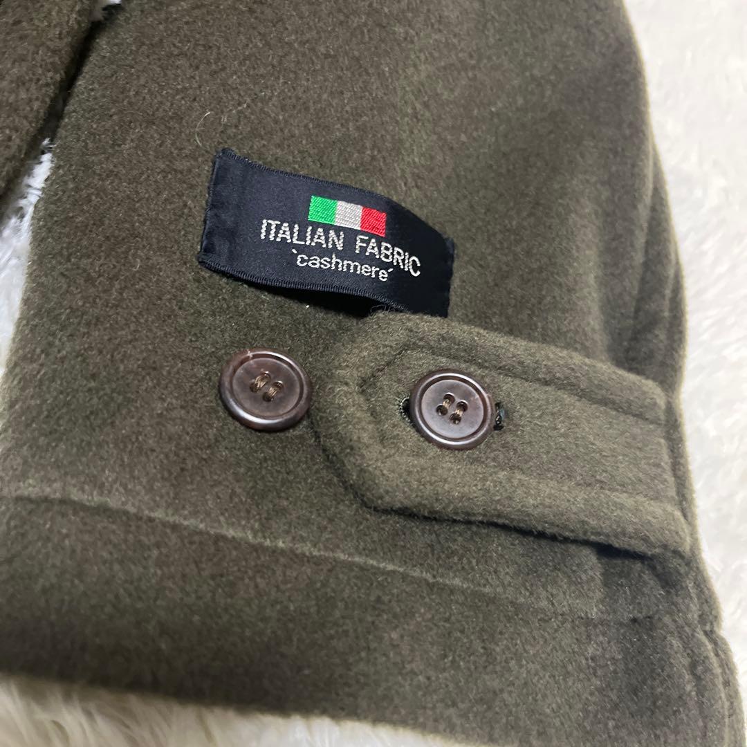 【極上】カシミヤ20% ダッフルコート カーキグリーン M イタリア製生地使用