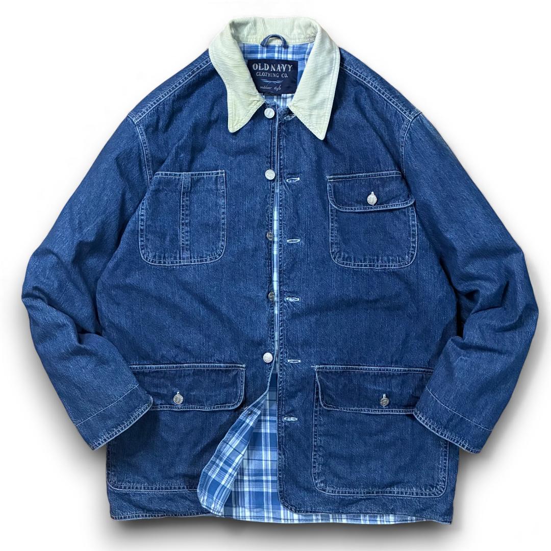 vintage OLD NAVY デニム カバーオール コーデュロイ襟 チェック