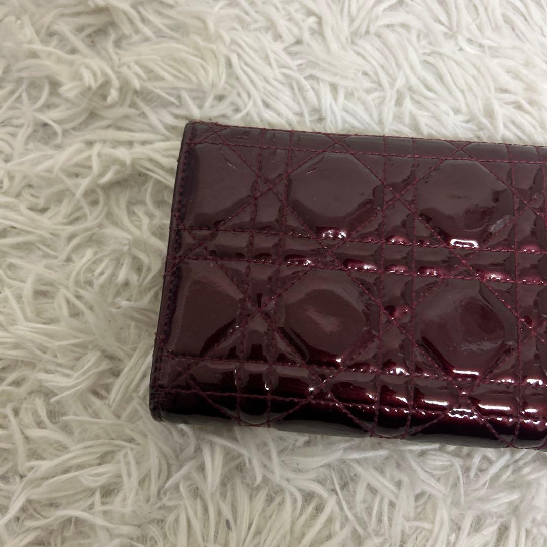 【良品】クリスチャンディオール　パテントレザー　カナージュ　三つ折り財布　正規品