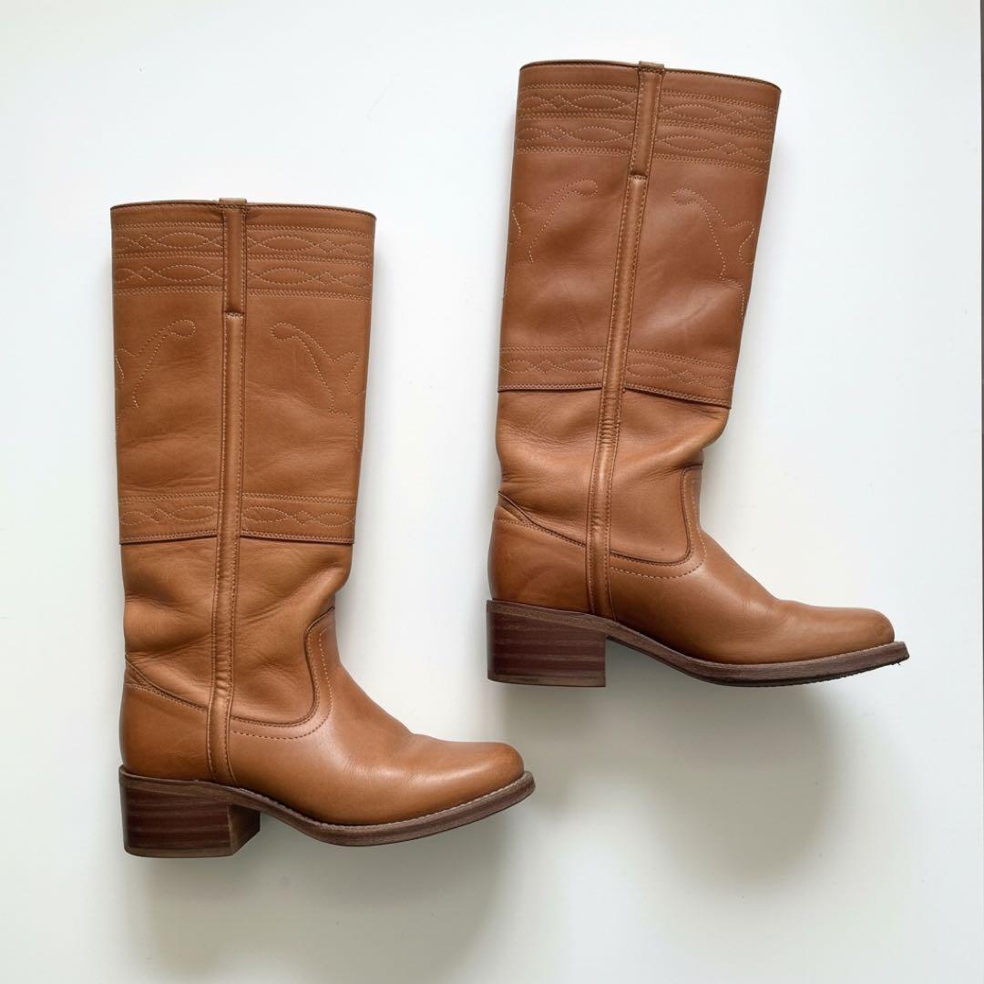 希少 ヴィンテージ FRYE レザーロングブーツ キャメル ウエスタン 24cm