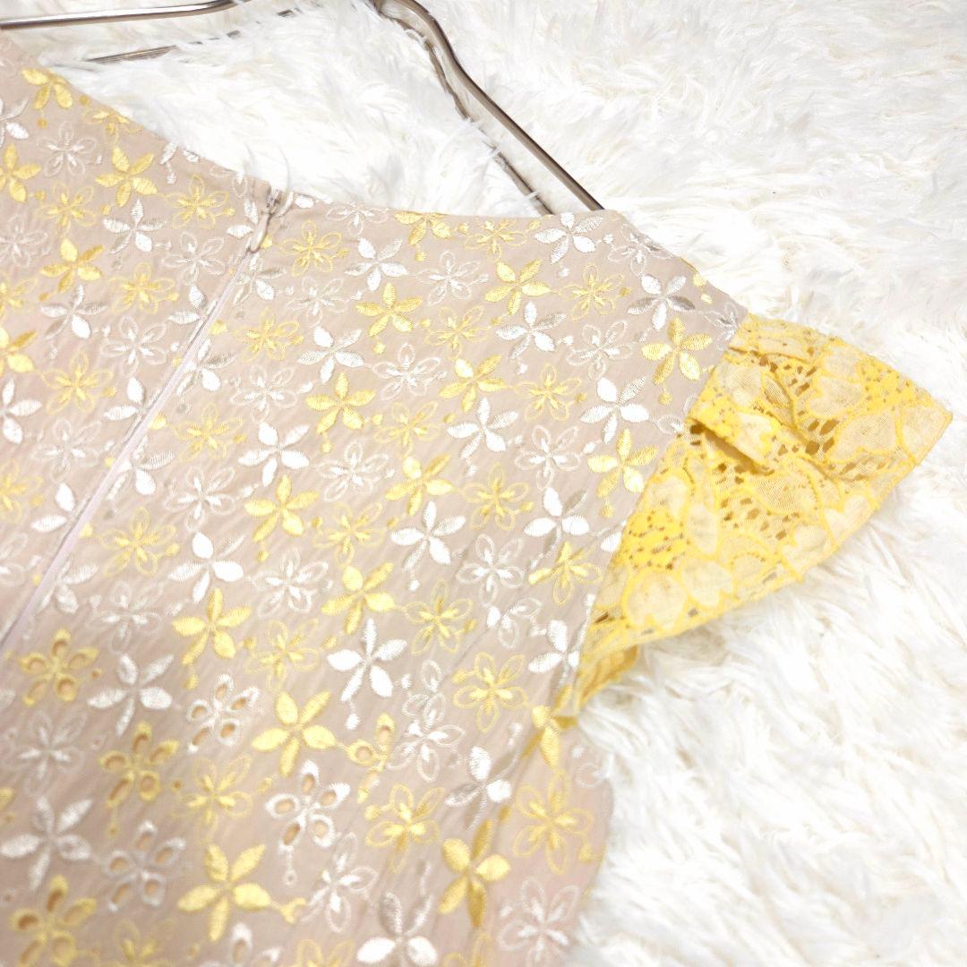 TOCCA トッカ 4 ワンピース 花柄 刺繍 半袖 レース L ベージュ